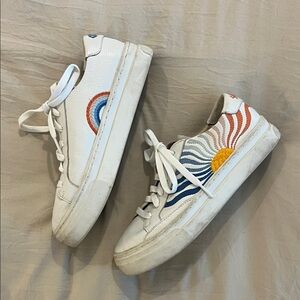 Soludos White Leather Embroidered Sneakers